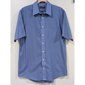 mens stafford short sleeve dress shirts Stafford Mens Plus Size 20 Shirt Short Sleeve Blue Striped